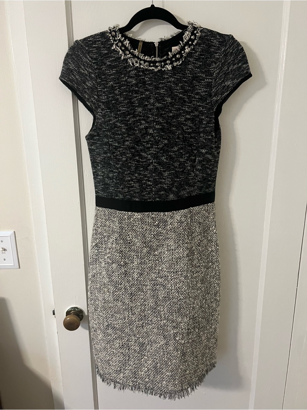 Rebecca Taylor Black and Gray Tweed Sheath Dress